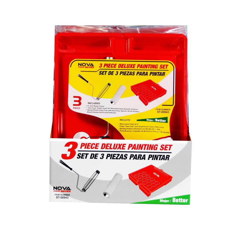 Accesorios para pintar de 3 piezas Nova rojo de 9 pulgadas, set en su empaque con bandeja, rodillo y mango