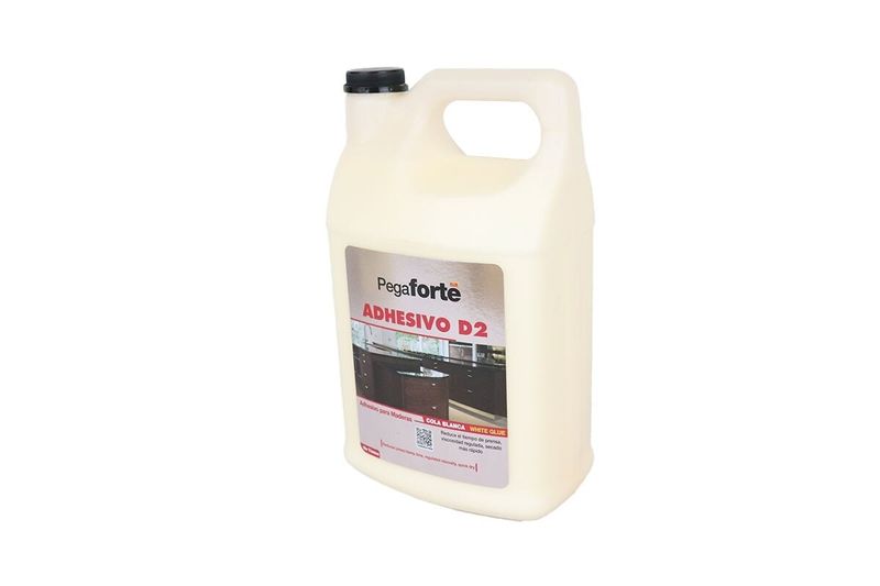 Adhesivo para madera Pegaforte D2 blanco, envase plástico blanco con asa y etiqueta frontal