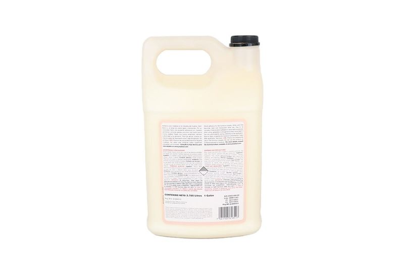 Adhesivo para madera Pegaforte D2 blanco, vista posterior del envase plástico con instrucciones y contenido neto