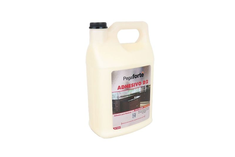 Adhesivo para madera Pegaforte D2 blanco, envase plástico blanco con asa y tapa negra