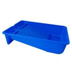 Bandeja para pintar plástico Nova azul 9 pulgadas profesional, vista diagonal del recipiente con rejilla para rodillo