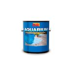 Pintura para piscina Aquarium Sur celeste mate superior, envase cilíndrico azul con etiqueta frontal e imagen de piscina