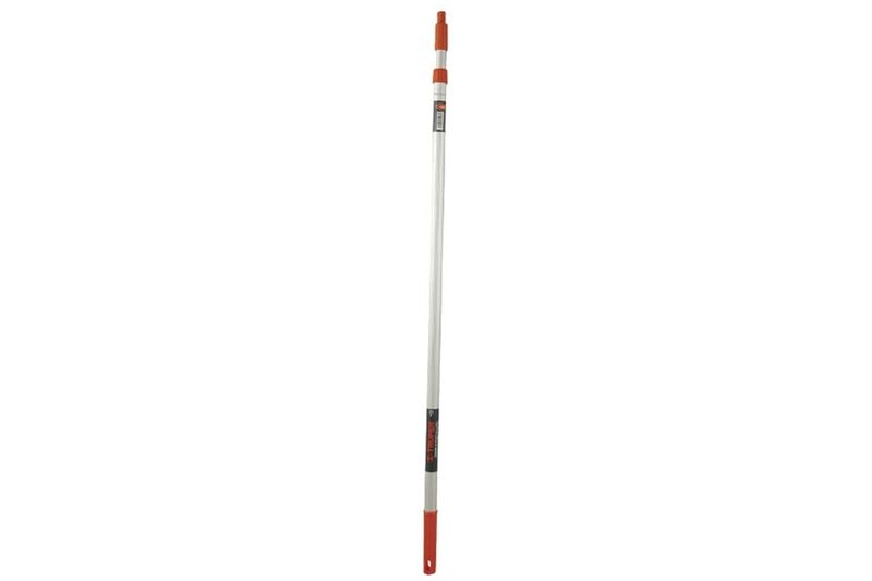 Extensión para rodillo de aluminio Truper de 2 metros intermedia, vista frontal del tubo telescópico con extremos naranjas