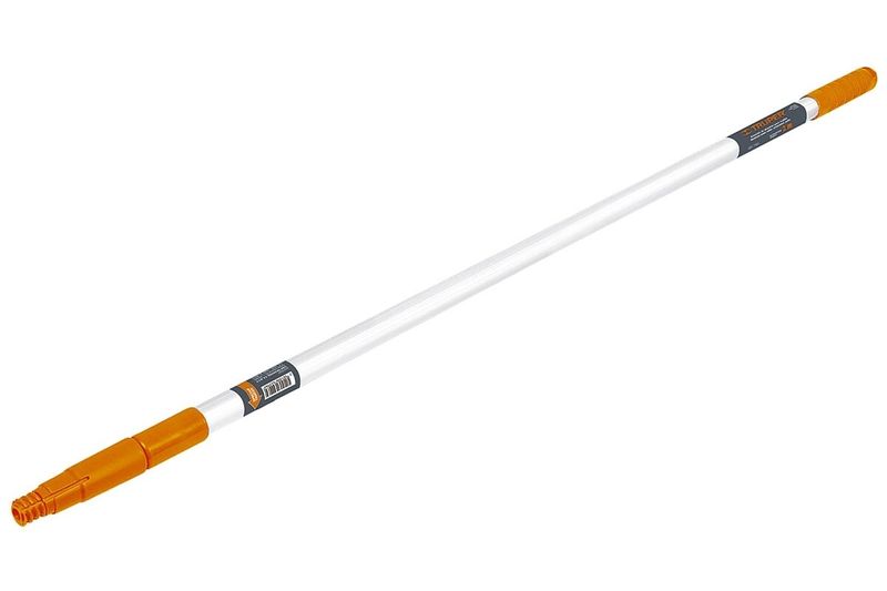 Extensión para rodillo aluminio 2 mts intermedia Truper, vista completa del tubo extensible con extremos naranjas
