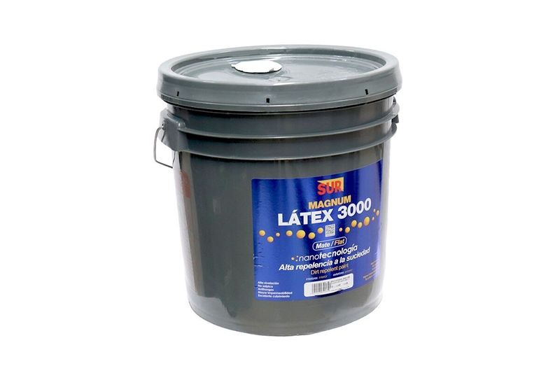 Base látex 3000 Sur cubeta media mate estándar, vista frontal del envase plástico gris con etiqueta azul