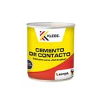 Pegamento cemento de contacto amarillo Klebe, envase metálico cilíndrico con etiqueta amarilla y roja