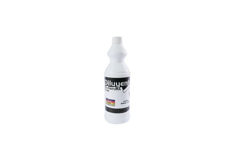 Diluyente corriente Futec de 1 litro, botella plástica blanca con etiqueta blanca y negra y tapa blanca