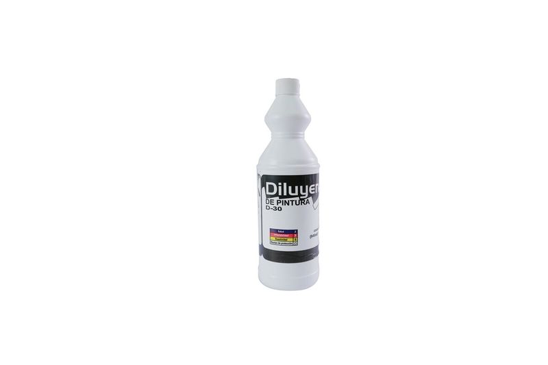 Diluyente corriente Futec de 1 litro, envase plástico blanco con etiqueta informativa y tapa blanca