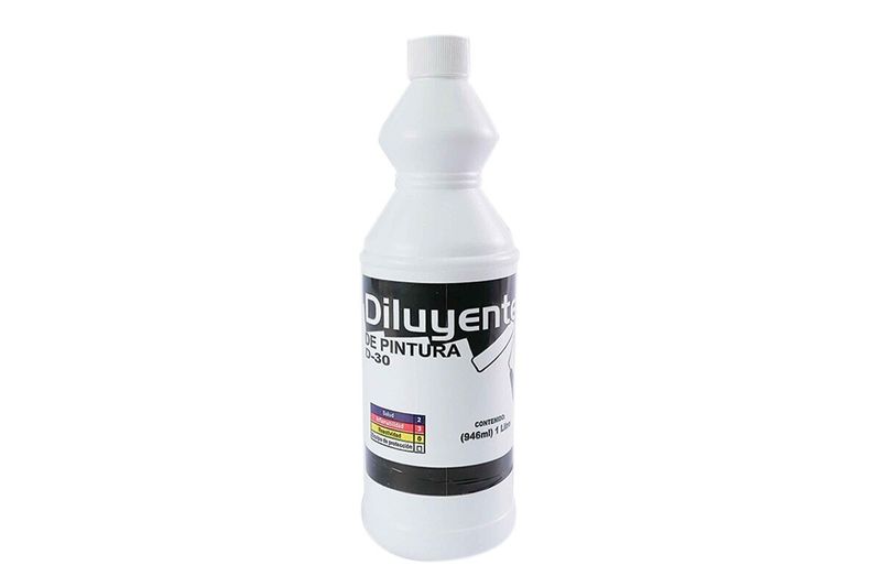 Diluyente corriente Futec de 1 litro, botella plástica blanca con etiqueta blanca y negra
