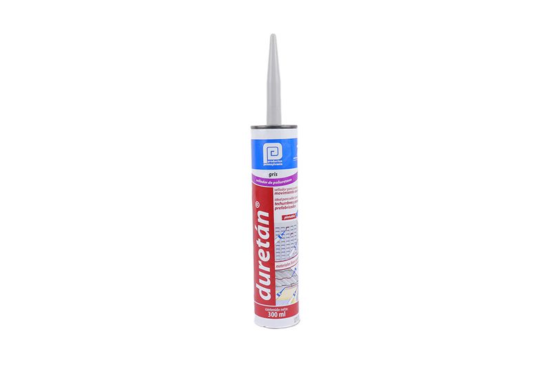 Sellador industrial Pensylvania de 300 ml Duretan gris, cartucho con boquilla cónica gris y etiqueta blanca y roja