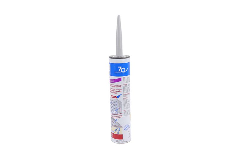 Sellador industrial Pensylvania 300 ml Duretan gris, vista frontal del cartucho con boquilla cónica blanca