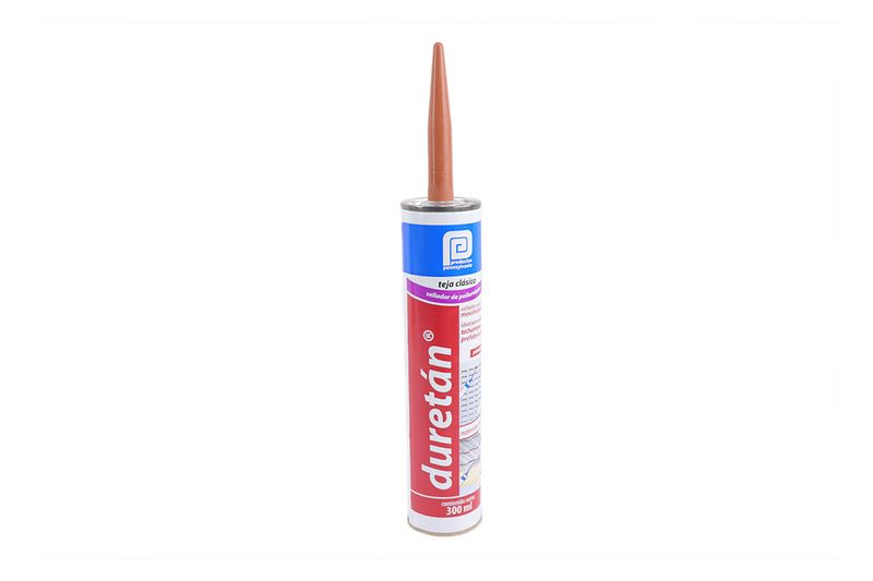 Sellador industrial Pennsylvania de 300 ml Duretan teja clásico, vista frontal del cartucho con boquilla cónica