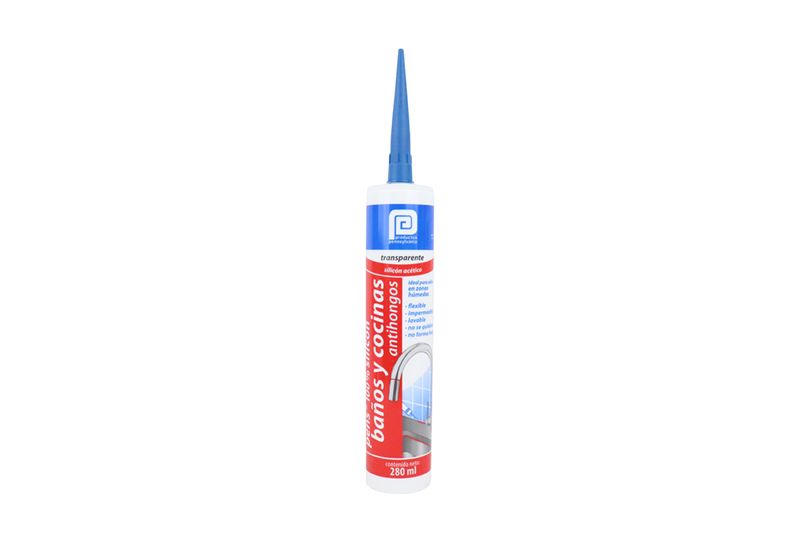 Sellador transparente baños y cocina especial anti hongos Pennsylvania de 280 ml, tubo frontal con boquilla azul