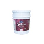 Base látex optima pastel mate Modelo, cubeta blanca con etiqueta color vino y detalles en blanco