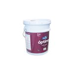 Base látex Optima Accent satinada Modelo, cubeta de 5 galones con etiqueta color vino y tapa blanca