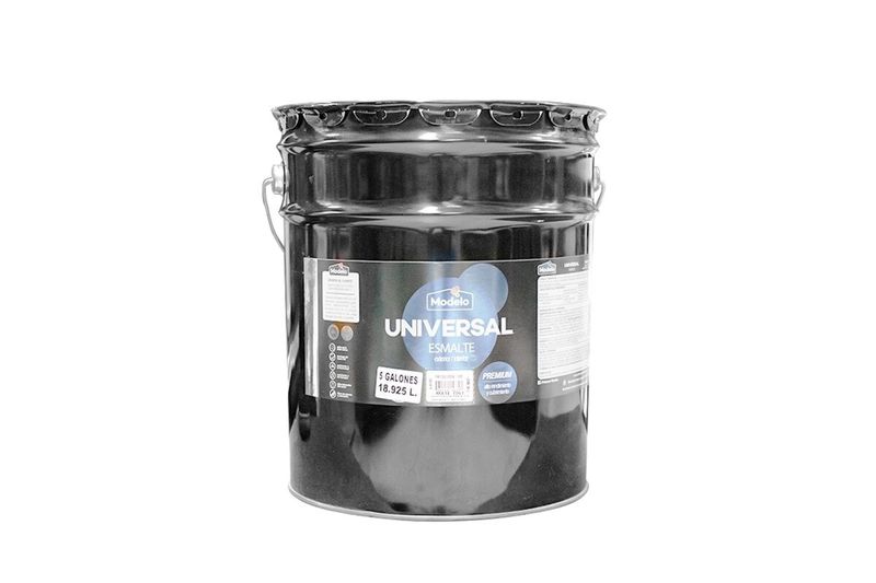 Base esmalte universal Accent mate Modelo, cubeta de 5 galones y 18.925 L en color negro con etiqueta blanca y gris