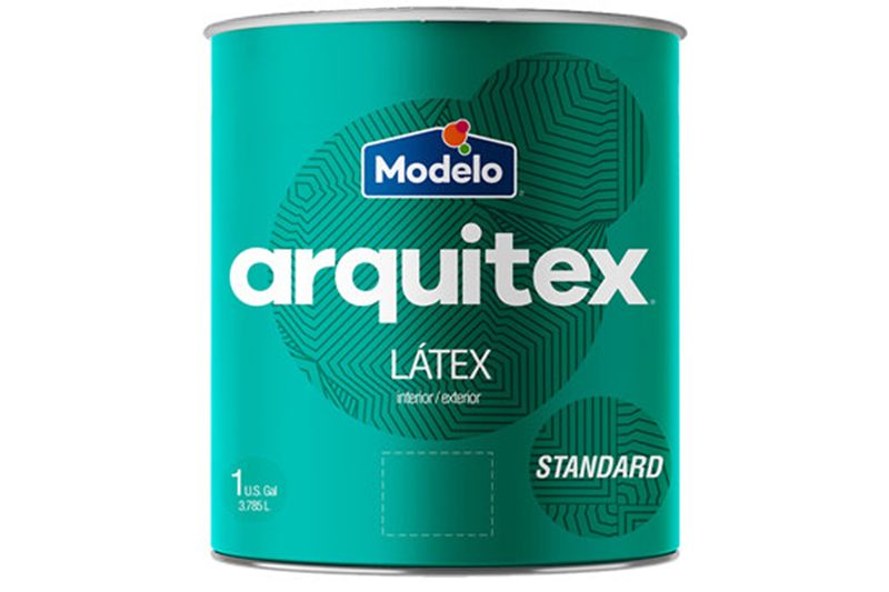 Pintura Arquitex látex arrecife mate Modelo de galón, envase cilíndrico color turquesa con etiqueta blanca y azul
