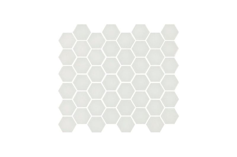 Mosaico Sixties Hex. 33x29.8 blanco mate Togama, vista frontal de lámina con piezas hexagonales blancas