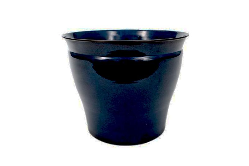 Macetera Avery de 12 pulgadas Midnight Sapphire Robert Allen, vista frontal del recipiente cilíndrico en color azul oscuro