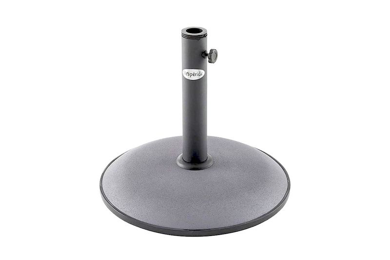 Base de sombrilla Dailio gris Hespéride, vista frontal del soporte circular con tubo central y tornillo de ajuste