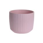 Macetera cerámica redonda 15 cm colores varios Koopman, color rosa con textura de líneas verticales en relieve