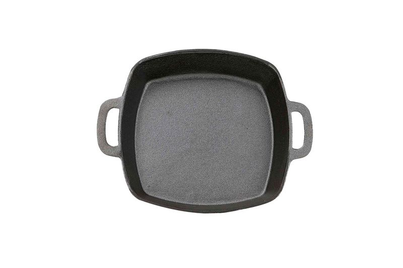 Sartén para asar hierro fundido 12x10 pulgadas Grill Mark, vista superior cenital del interior y sus dos asas laterales