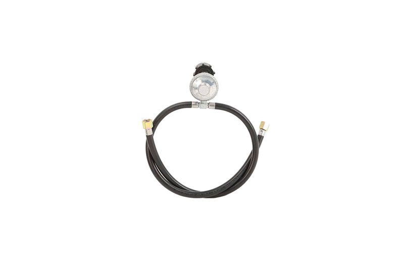Regulador y manguera universal de 21 pulgadas Grill Mark, manguera negra enrollada con regulador metálico y terminales