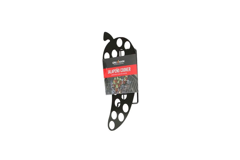 Asador para chiles 11 x 5.25 pulgadas Grill Mark, envase con etiqueta roja y dibujo de chiles asados