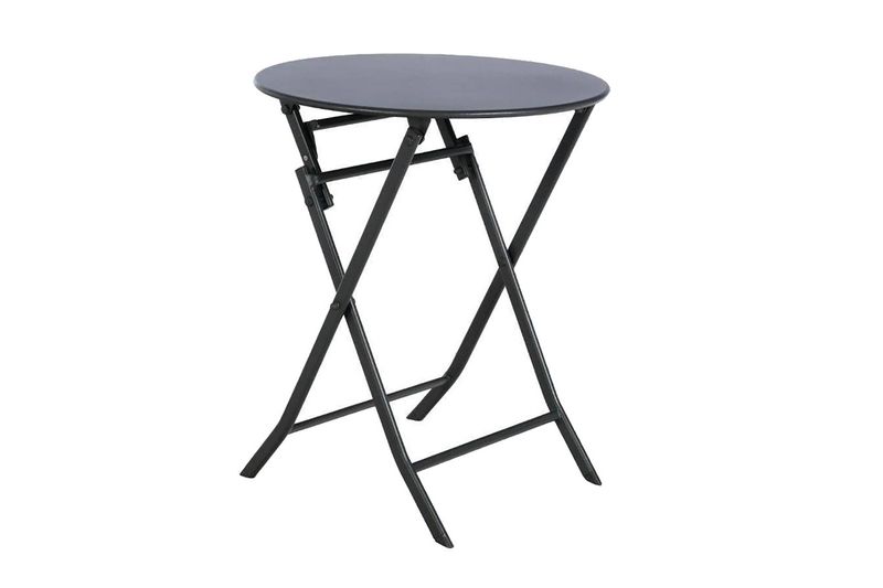 Set mueble Greensboro Folding redondo gris 3 piezas Hespéride, primer plano de la mesa plegable individual