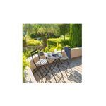 Set mueble Greensboro Folding redondo gris 3 piezas Hespéride, mesa y dos sillas plegables en terraza con jardín