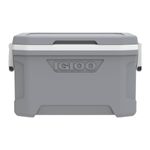 Hielera 50 qt Profile II gris Igloo, vista frontal del cuerpo gris con tapa y cierre blanco