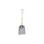 Pala plástica cuadrada mango corto Truper, vista frontal de la herramienta en color gris con mango de madera
