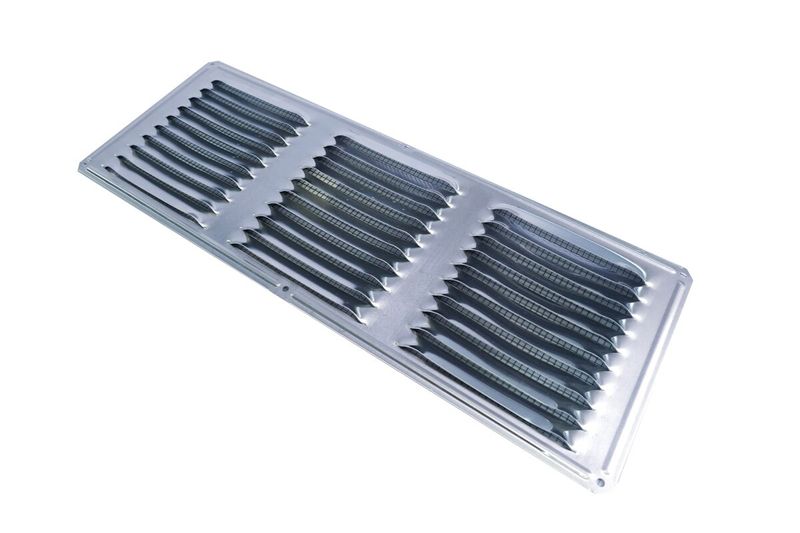 Parrilla de ventilación de aluminio Nimbus de 6 x 16 pulgadas, vista en ángulo desde arriba con rejillas horizontales
