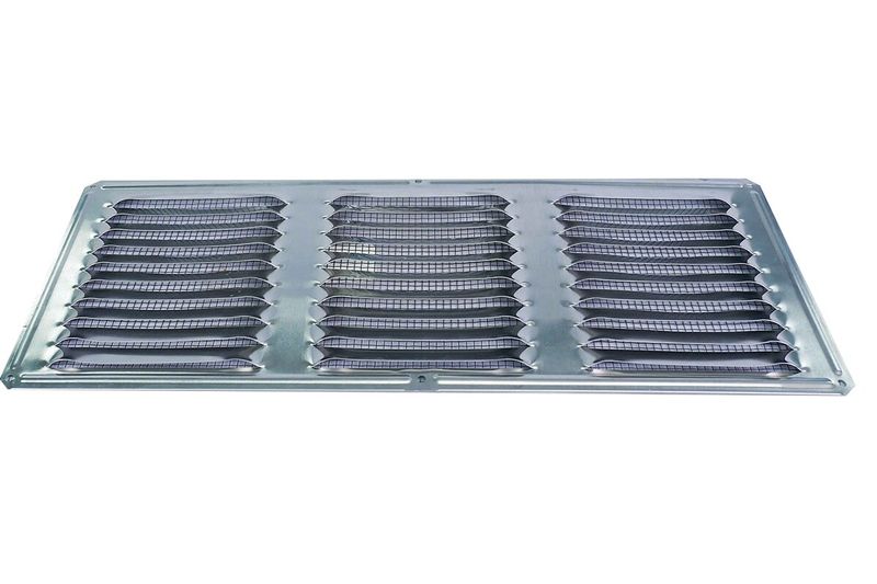 Parrilla de ventilación de aluminio Nimbus de 6 x 16 pulgadas, vista frontal con tres secciones de rejillas horizontales