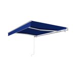 Kit cobertor y cenefa para toldo retráctil 2.90 x 2 m color azul Holztek, vista lateral extendida con manivela blanca