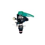 Cabeza para aspersor de impacto sprinkler Rain Bird de 3 pulgadas y 360°, vista lateral del mecanismo en color negro y verde