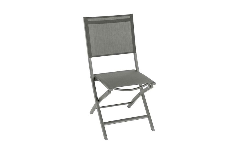 Silla plegable tela/aluminio Essentia antracita/grafito Hespéride, vista tres cuartos sobre fondo blanco