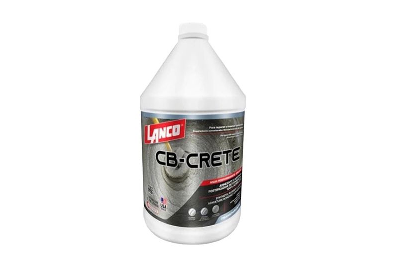 Aditivo Lanco CB-Crete de galón, envase plástico blanco con etiqueta frontal detallada