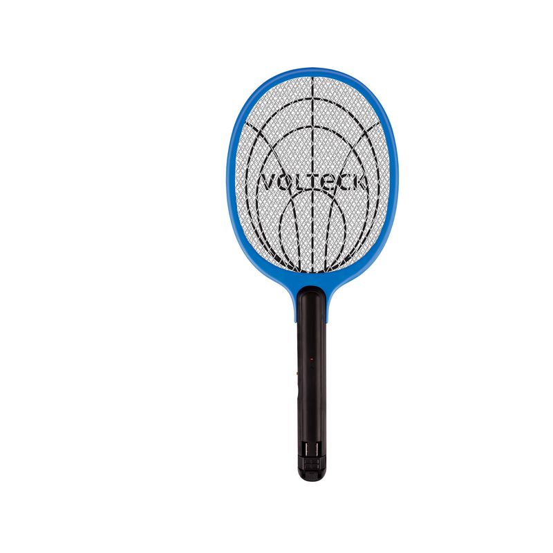 Raqueta eléctrica mata insectos recargable Volteck, vista frontal en color azul con mango negro