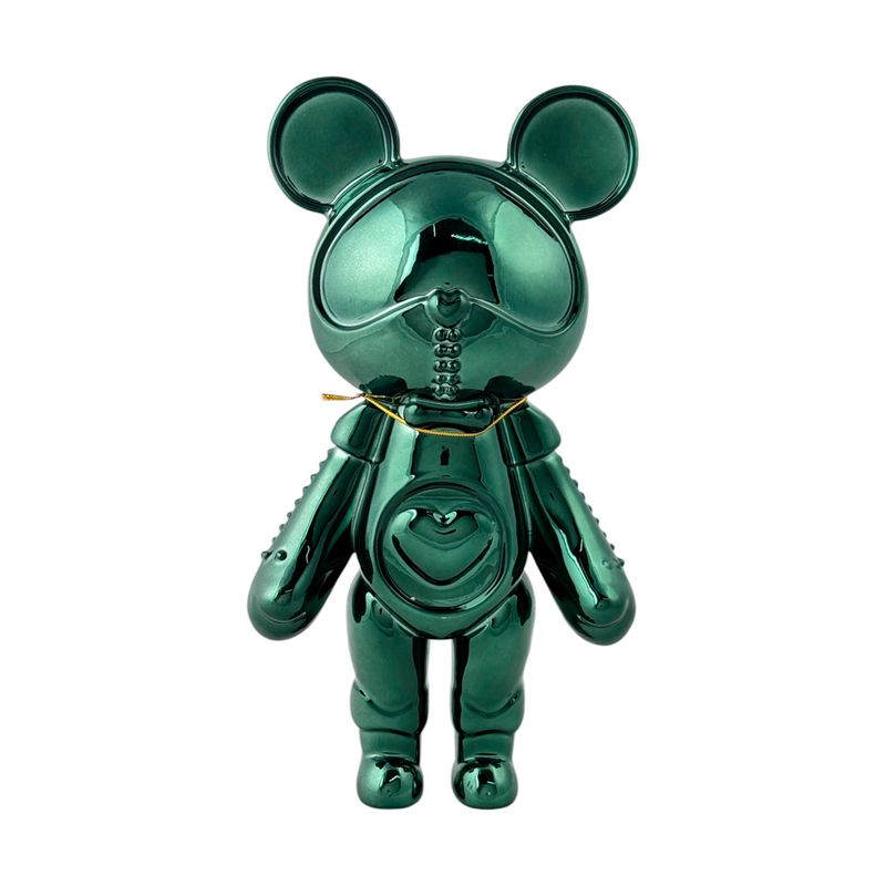 Figura decorativa 17x10x30 cm Concepts, oso con casco de astronauta en color verde metálico brillante sobre fondo blanco
