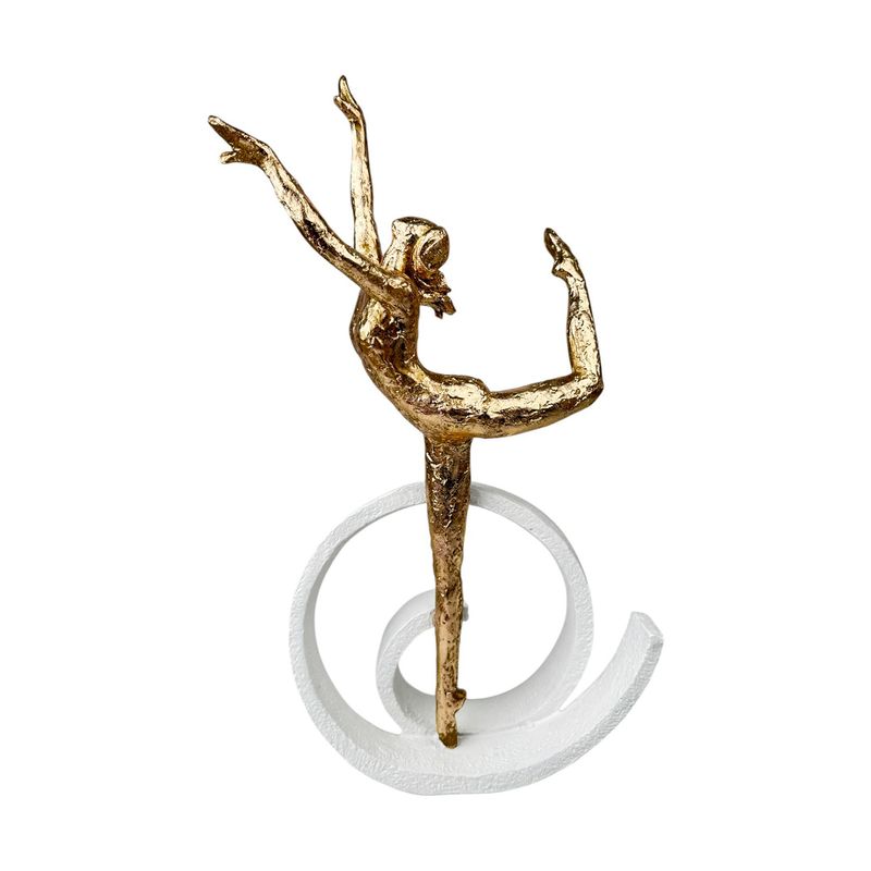 Figura decorativa bailarina 25 x 12.5 x 42.5 cm Concepts, escultura dorada sobre base blanca en forma de espiral