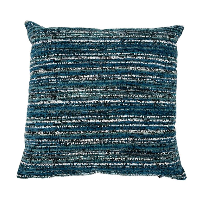 Cojín decorativo 45x45 cm Concepts, vista frontal con diseño de rayas horizontales en tonos azul, blanco y negro