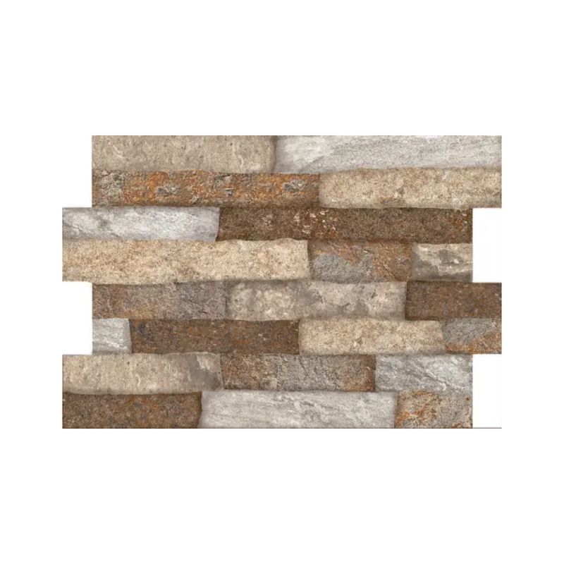 Fachaleta 30x45 dent Gianna Stone FD mix café Porcelanite, composición de piezas rectangulares en tonos café y gris