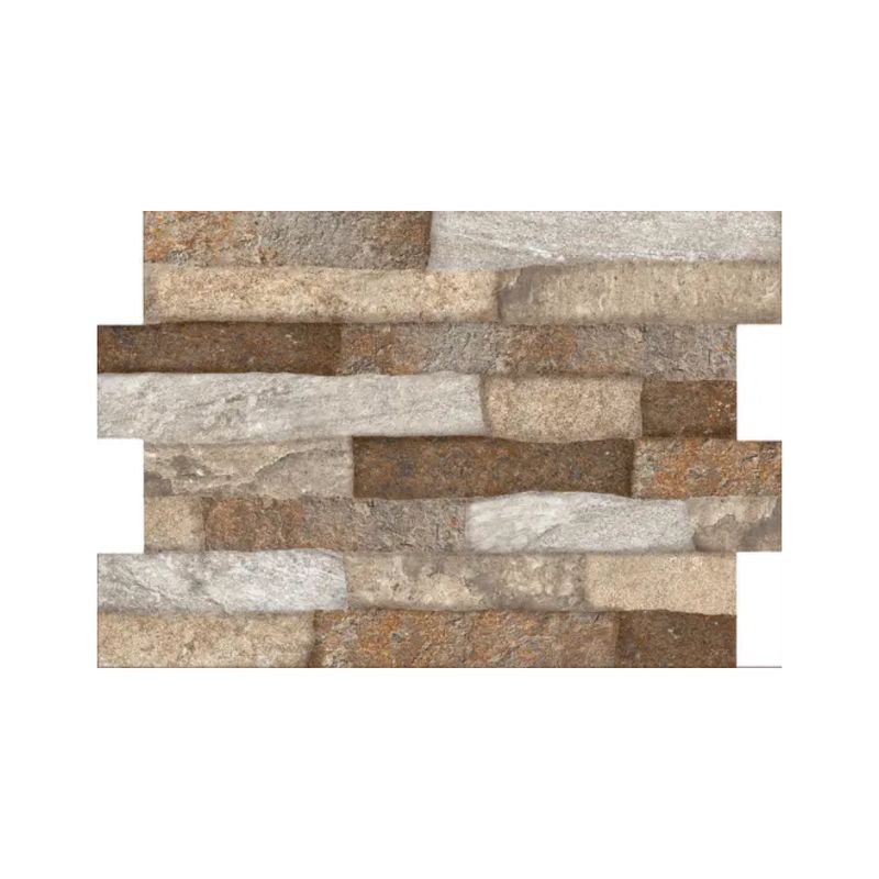 Fachaleta 30x45 Dent Gianna Stone FD Mix café Porcelanite, muestra de piezas instaladas con texturas y tonos tierra