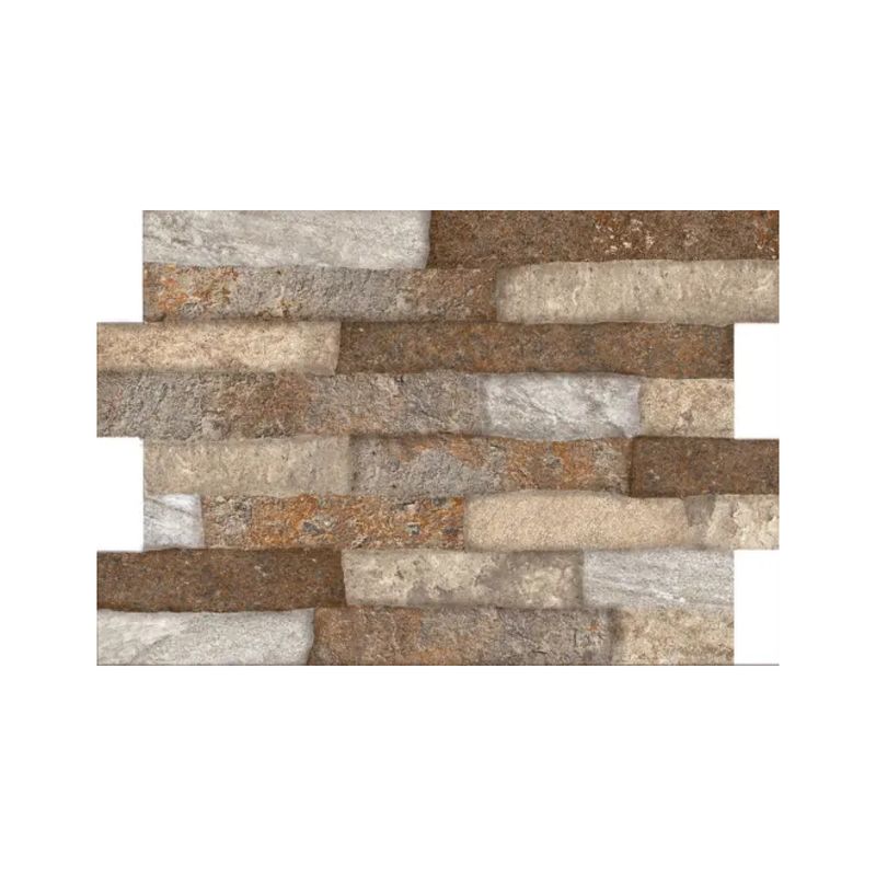 Fachaleta 30x45 dent Gianna Stone FD mix café Porcelanite, vista frontal del revestimiento con piedras en tonos tierra