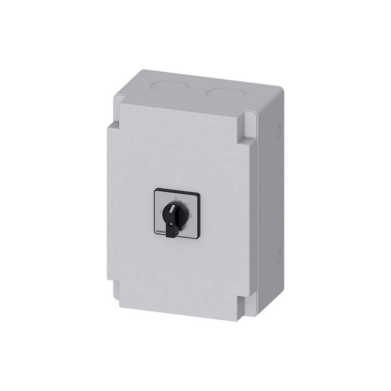 Desconectador encapsulado 3LD 3 polos 100 amperios 400V IP65 Siemens, caja gris con perilla de control negra frontal