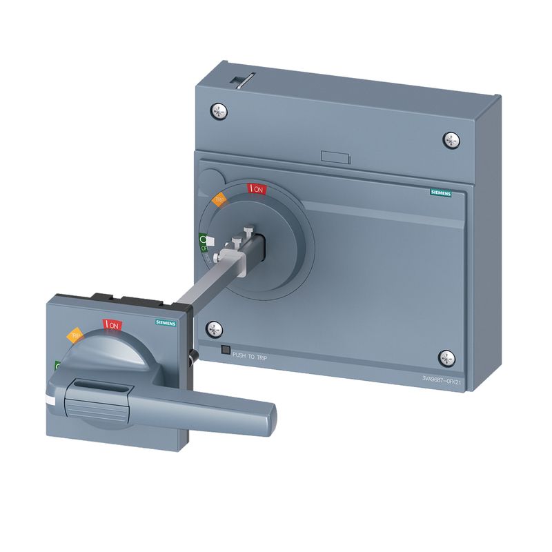 Mando giratorio para montaje en puerta de gabinete para Main 3VA15/25/26 Siemens, vista frontal en ángulo del equipo gris