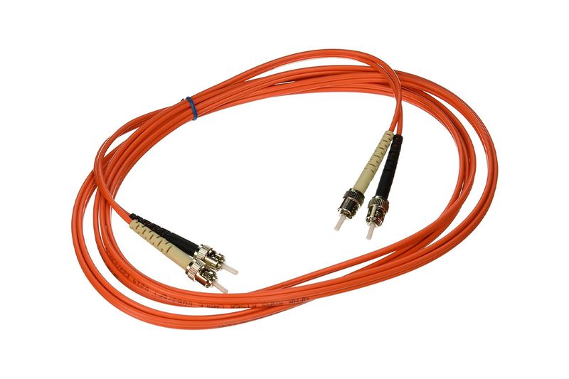 Patch cord duplex Leviton de 3 mts ST-ST OM1, cable de fibra óptica color naranja con conectores metálicos