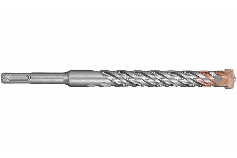 Broca DeWALT de 1 pulgada x 12 pulgadas para concreto, vista lateral completa del cuerpo metálico y punta de carburo