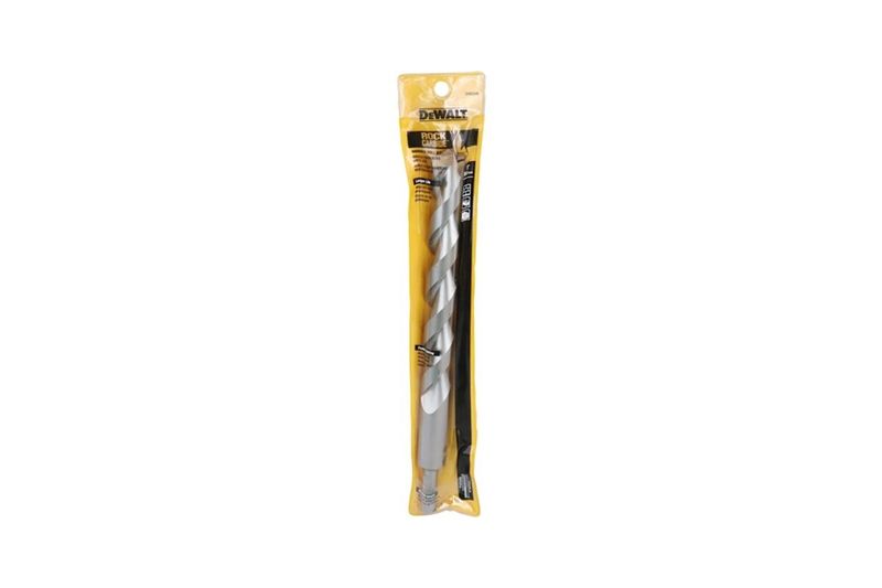 Broca para concreto DeWALT de 1 pulgada x 12 pulgadas, presentada en su empaque plástico amarillo y transparente
